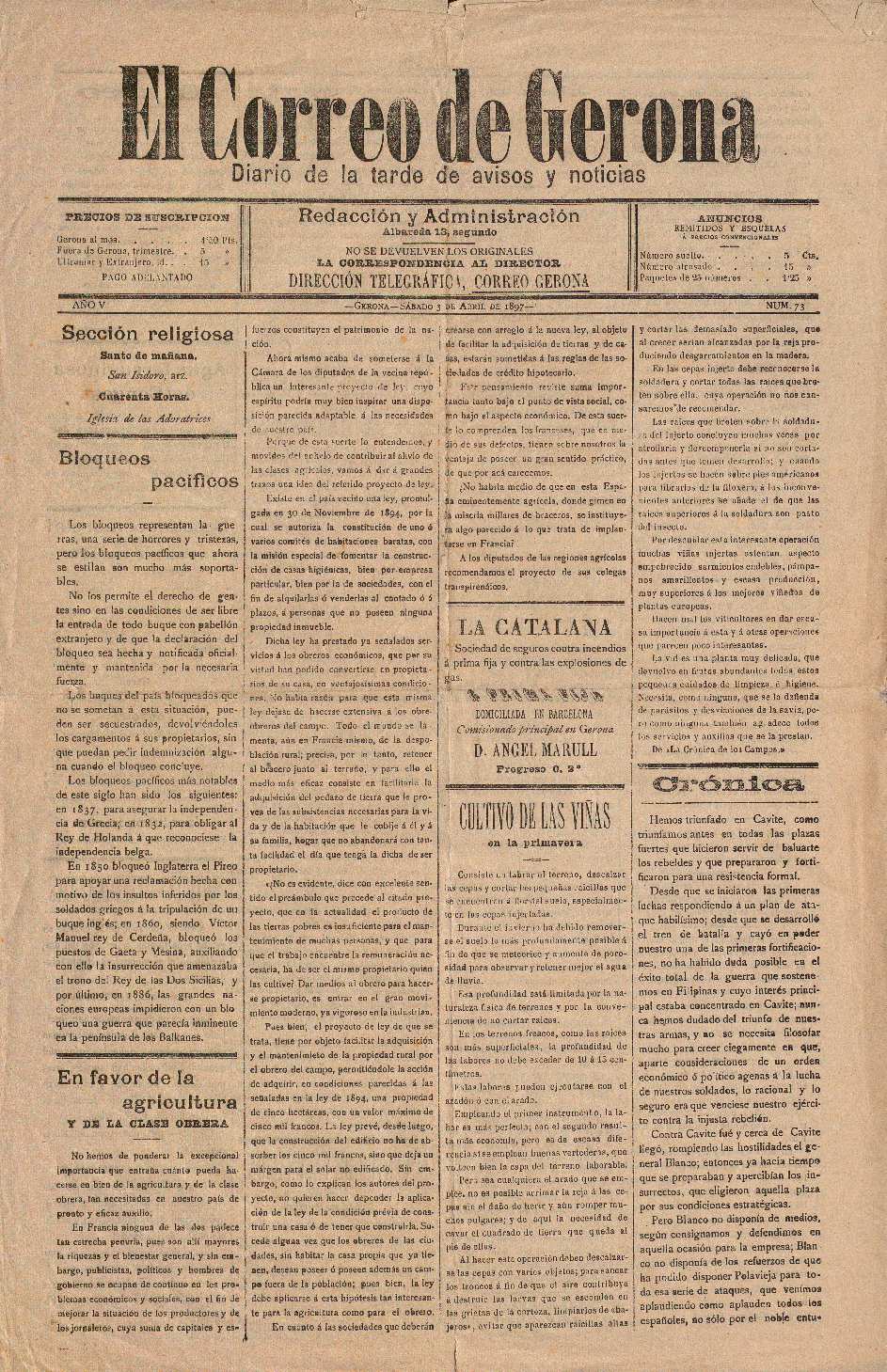 Correo de Gerona, El. 3/4/1897. [Ejemplar]