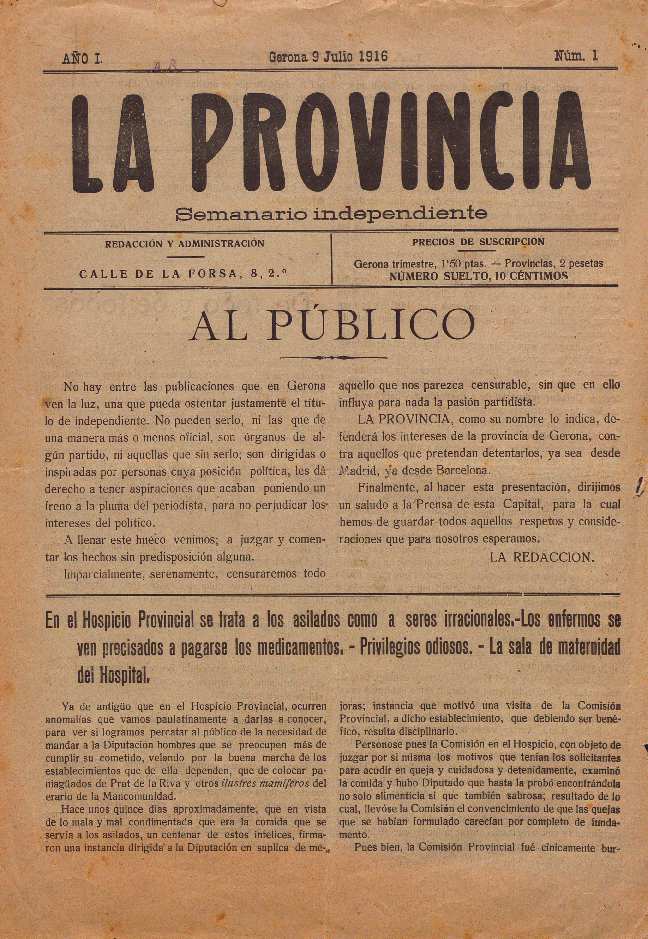 Provincia, La. 9/7/1916. [Issue]