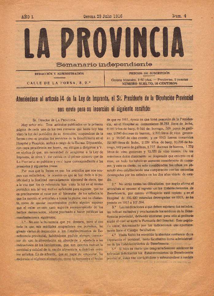 Provincia, La. 29/7/1916. [Issue]