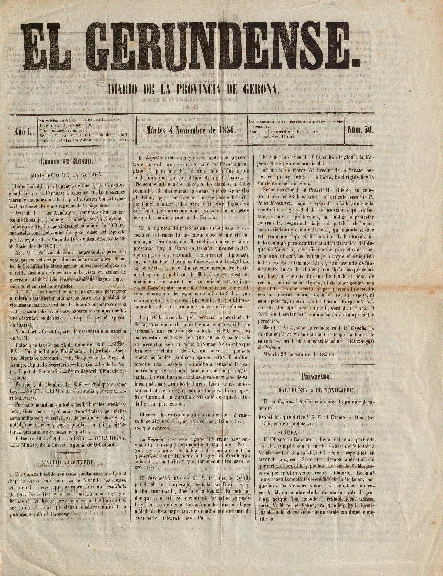 Gerundense, El. 4/11/1856. [Issue]