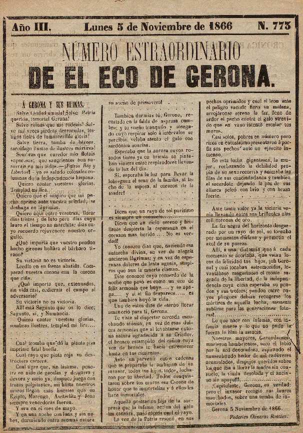Eco de Gerona, El. 5/11/1866. [Issue]