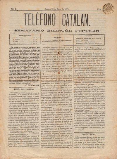 Teléfono catalán. 19/1/1879. [Ejemplar]