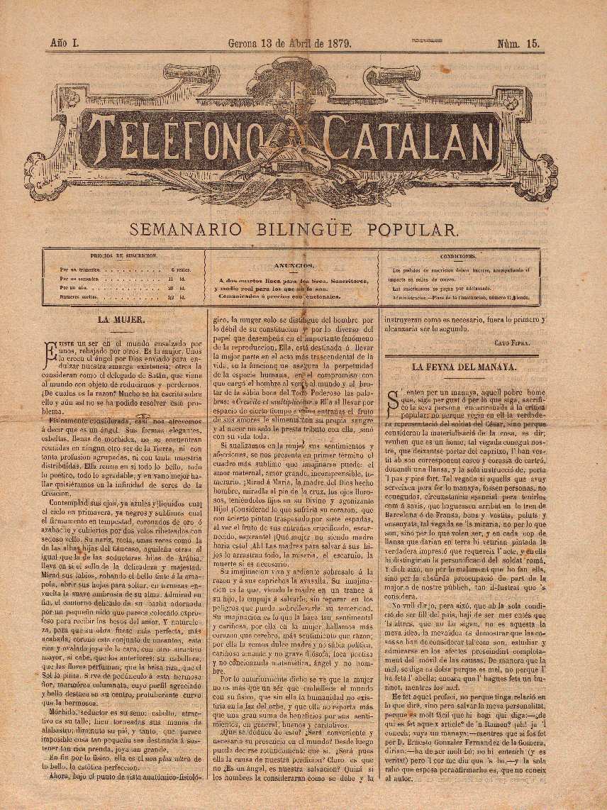 Teléfono catalán. 13/4/1879. [Ejemplar]
