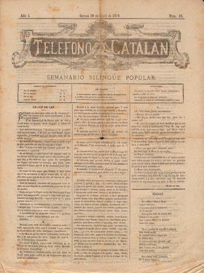 Teléfono catalán. 20/4/1879. [Ejemplar]