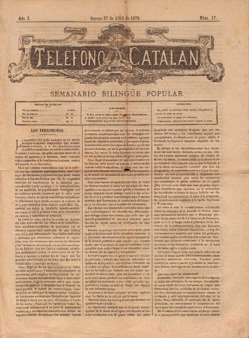 Teléfono catalán. 27/4/1879. [Ejemplar]
