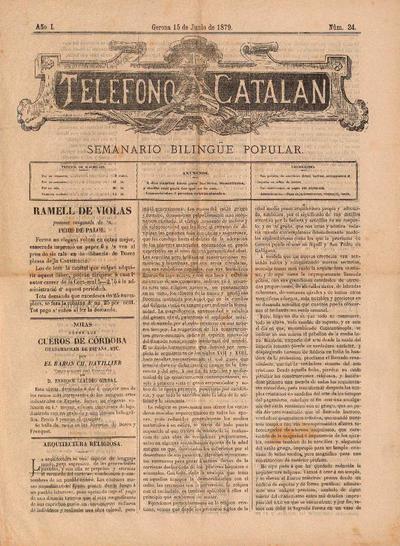 Teléfono catalán. 15/6/1879. [Ejemplar]
