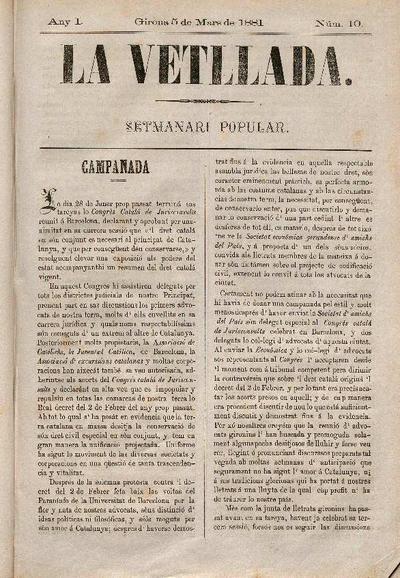 Vetllada, La. 5/3/1881. [Exemplar]