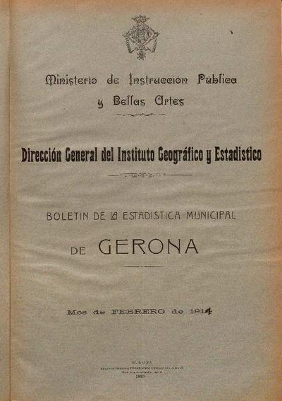 Boletín de la Estadística Municipal de Gerona. 17/3/1914. [Exemplar]