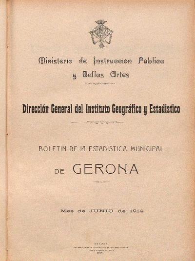 Boletín de la Estadística Municipal de Gerona. 15/7/1914. [Exemplar]