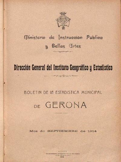 Boletín de la Estadística Municipal de Gerona. 14/10/1914. [Exemplar]