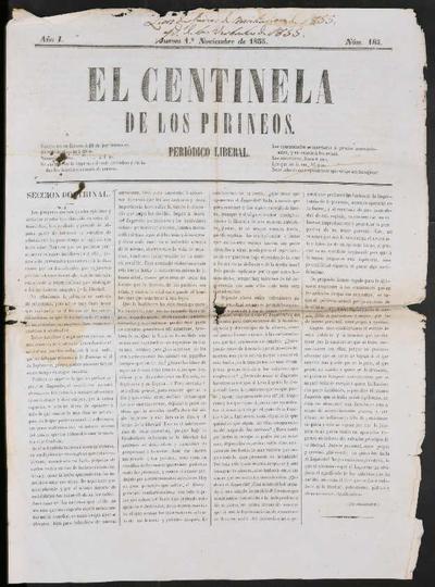 Centinela de los Pirineos, El. 1/11/1855. [Issue]